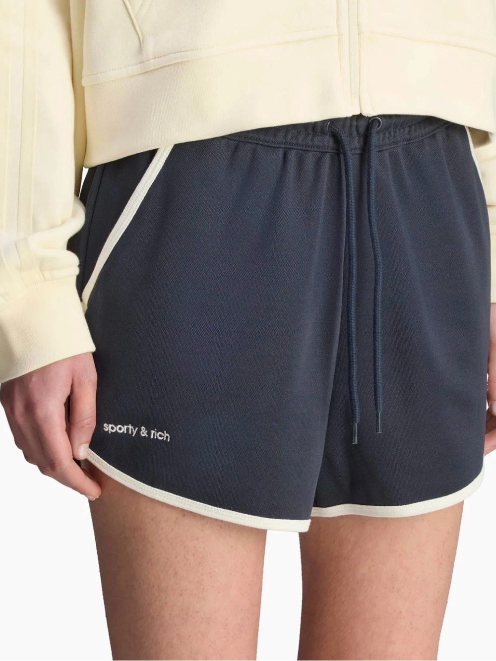 Sporty & Rich Navy Shorts with Cream Trim